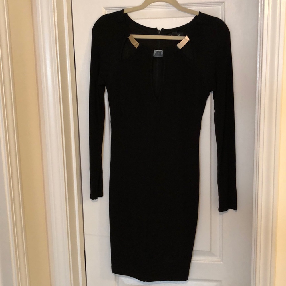 Long Sleeve Bebe dress with plunging neckline